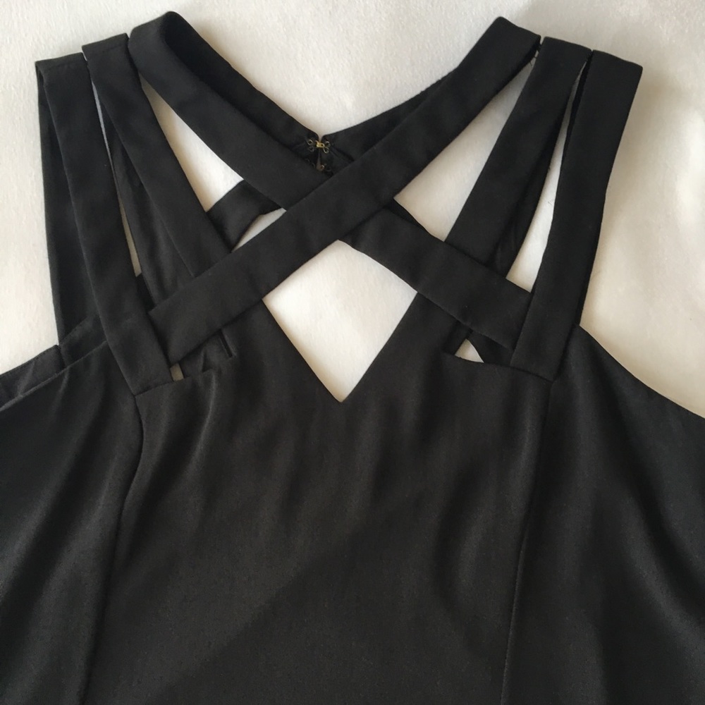 BCBG black sexy cage tunic top